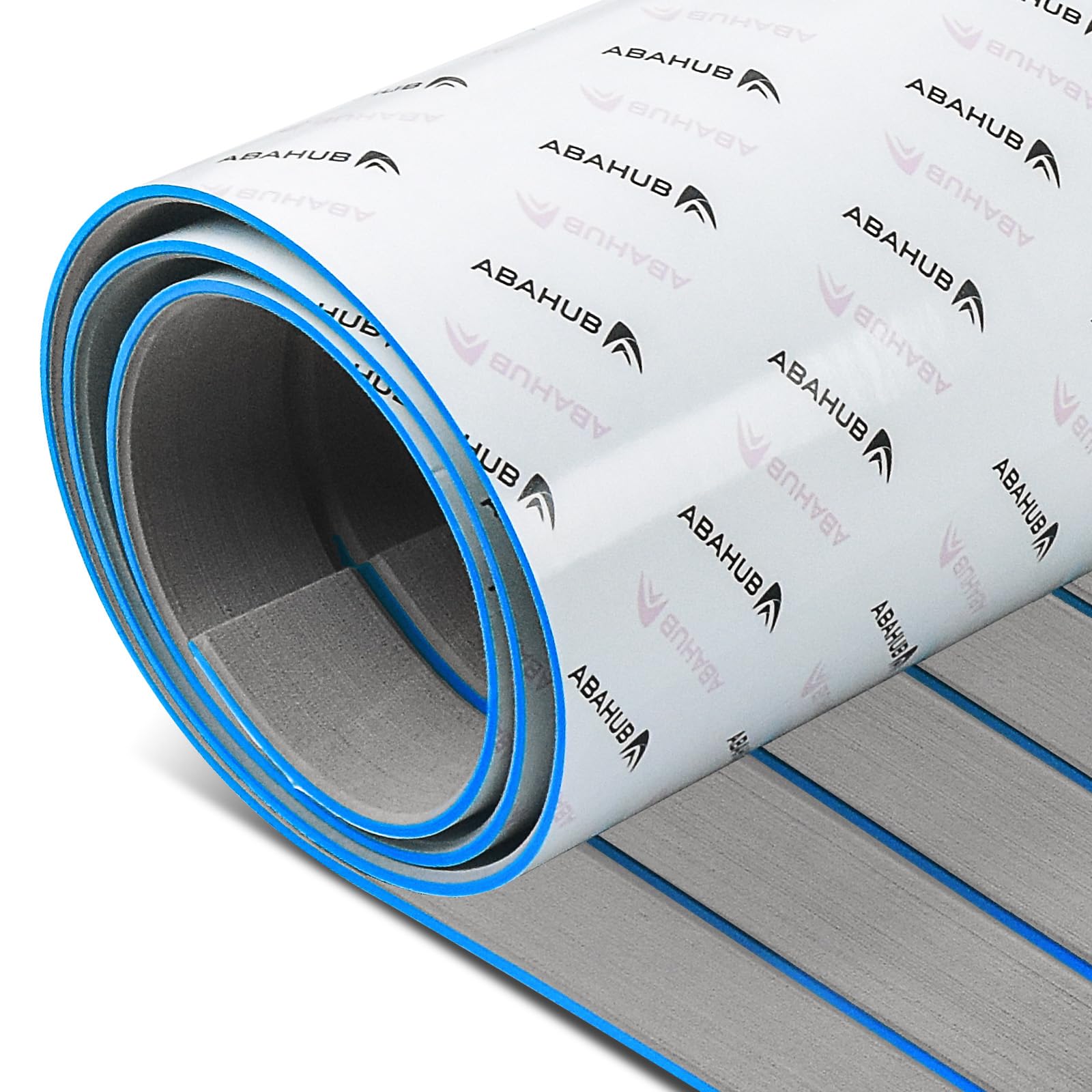 Abahub EVA Foam Boat Decking 96''x45.6'' Self-Adhesive Faux Teak Marine Flooring Sheet Traction Pad for Boats Surfboard, Gray with Blue Seam Lines