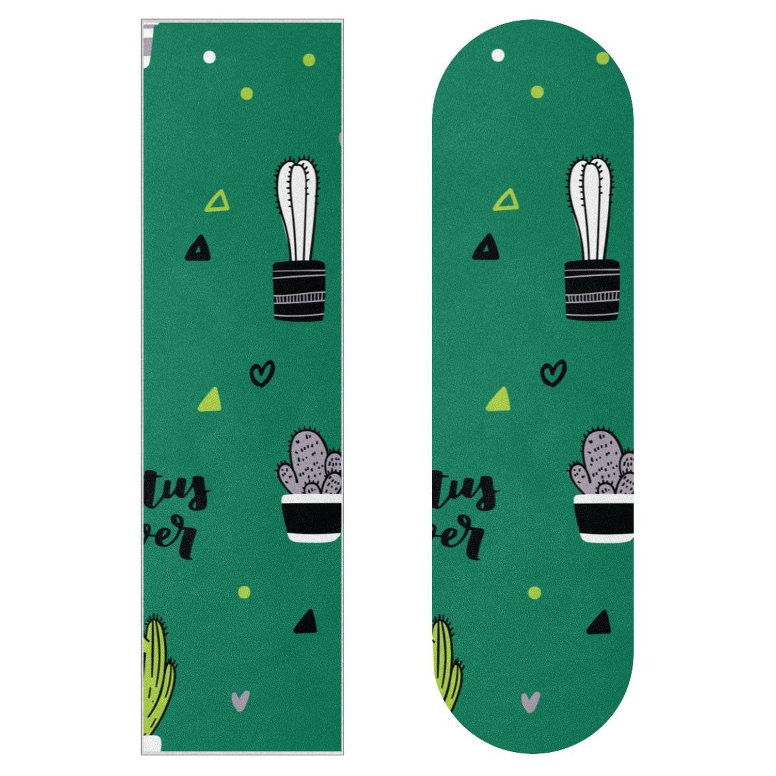 Lot de 2 feuilles de papier abrasif pour skateboard - Motif cactus - Blanc - Vert - Blanc