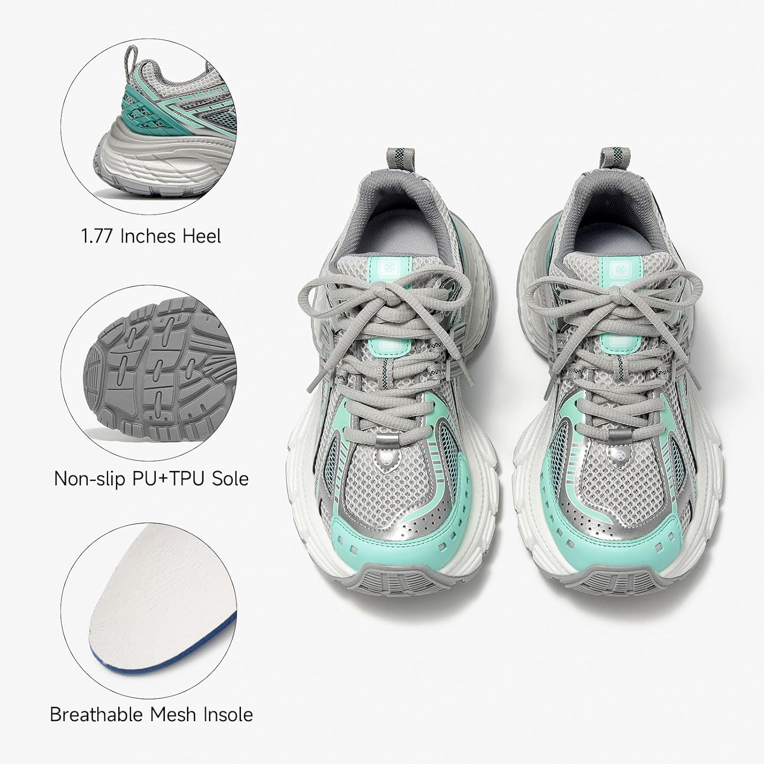 BEAU TODAY Chunky Sneakers for Women, Womens Fashion Sneakers, Lightweight Leather Sneakers for Women, Comfortable Casual Lace-Up Breathable Dad Shoes - Image 5