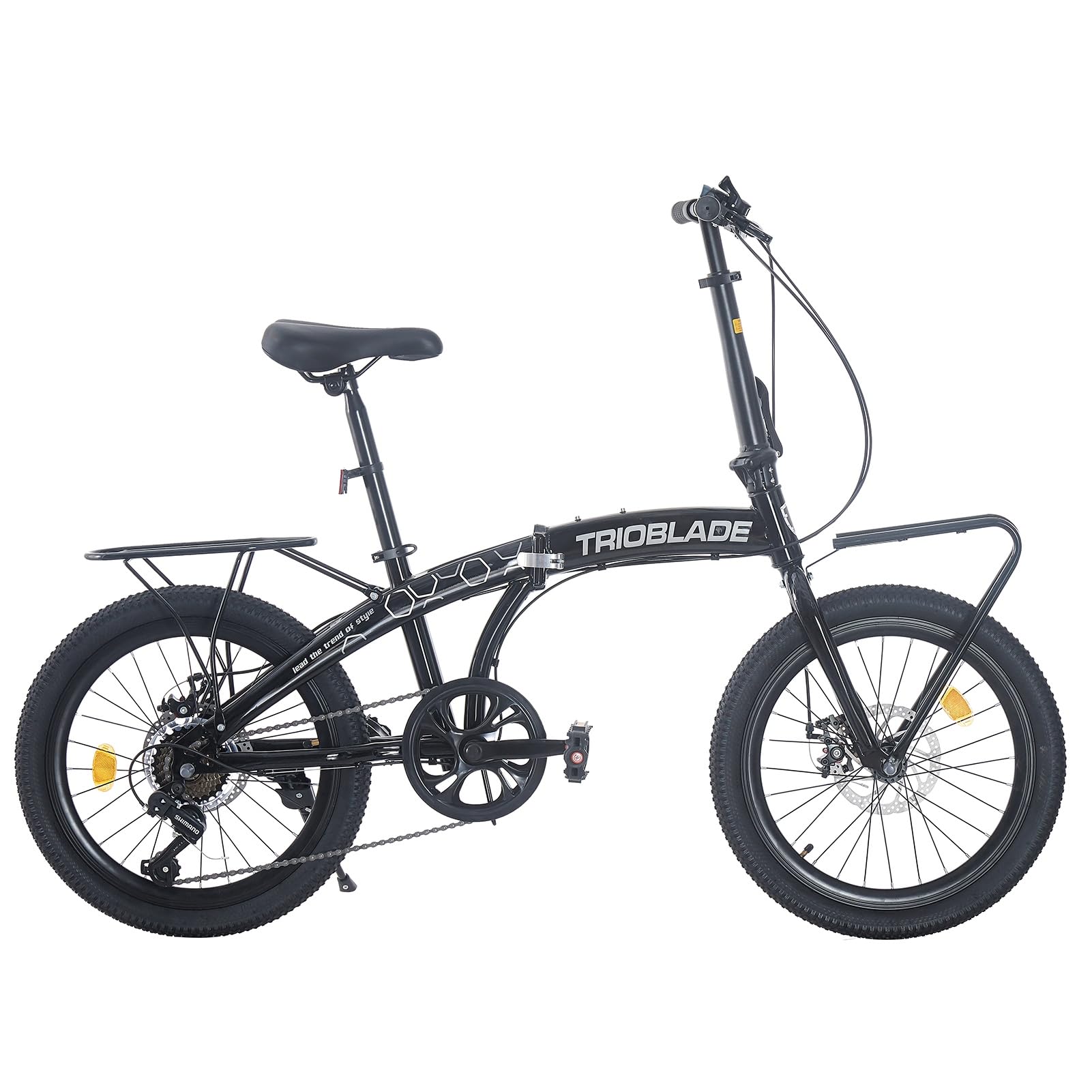 BSTSEL 20 Inch Folding Mountain Bike Road Bicycle for Adult Men and Women Teens, 7 Speed Gear, Portable Foldable Bike with Disc Brakes (With Brackets, Black&Grey)