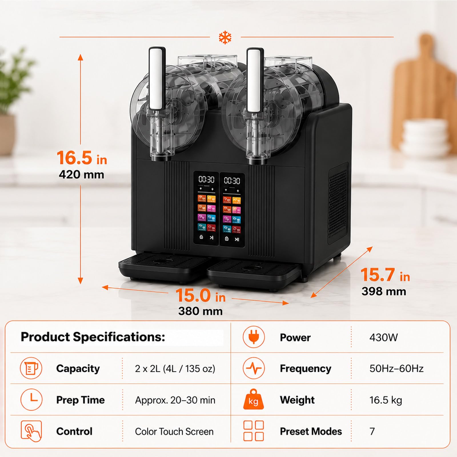 Máquina De Granizados Doble para El Hogar Y Comercio 4l Granizadora Eléctrica 430w De Enfriamiento Rápido Dispensador De Bebidas Y Helado para Hostelería Bar White