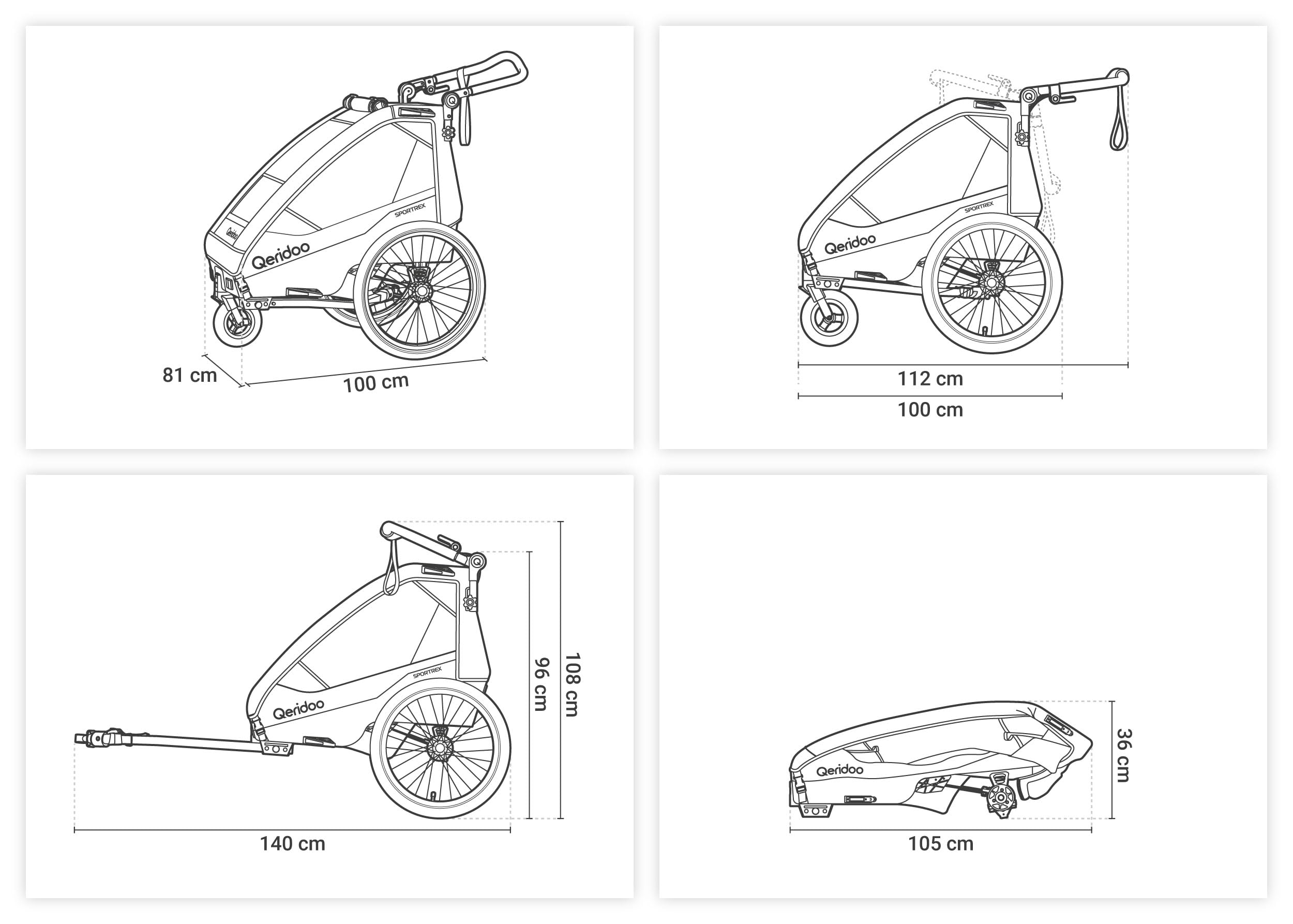 Qeridoo Sportrex Jeans Blue | Fahrradanhänger | Sicher & flexibel | Besonders gut als Trailer | Federung & 3-in-1-Verdeck | Fahrradanhänger Kinder | Fahrrad Anhänger | Kinderfahrradanhänger