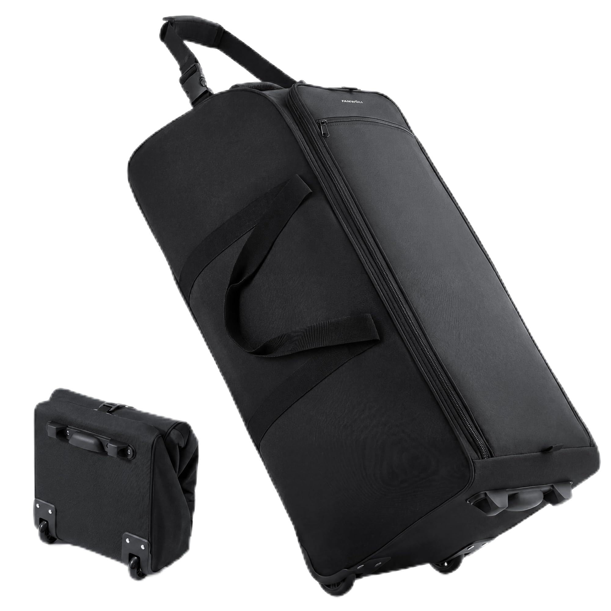Fanwoli 30'' Extra Large Rolling Duffel Bag with Wheels 100L/120L, Heavy-Duty Tear-Resistant Foldable Travel Luggage for Family Moving & Storage, Self-Standing Soft Sided Tote-Black