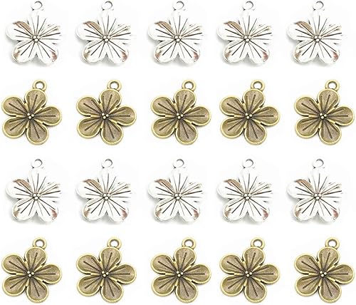 WiYould 50 dijes de flores para collares, aretes, pulseras, llaveros, suministros de fabricación de joyas, plata antigua y bronce, Plata, No es una