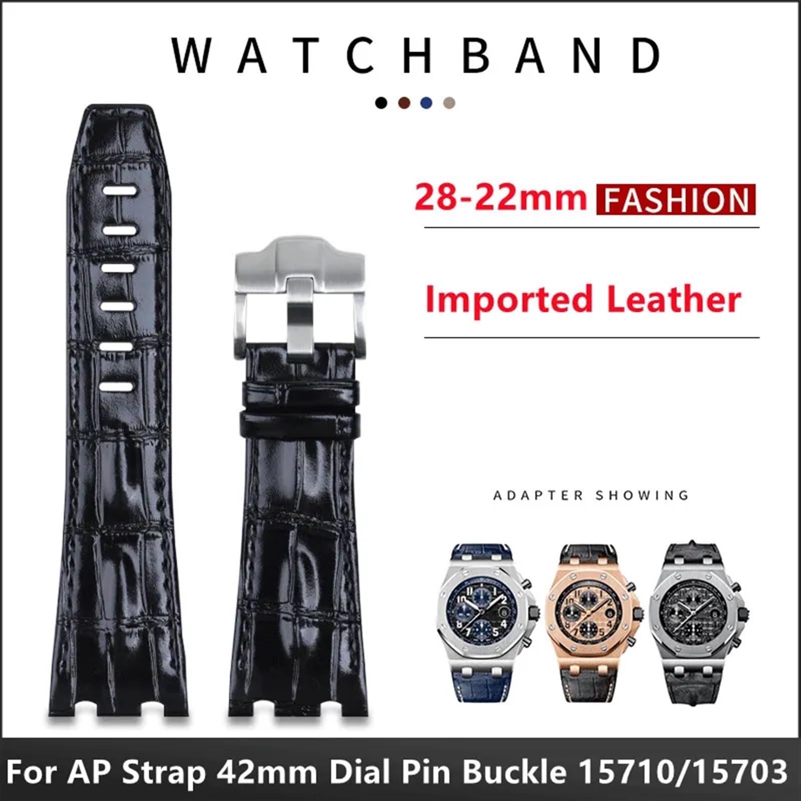 JDIME Correa de cuero importada de 28mm para AP para Audemars Piguet 42mm para Royal Oak Offshore accesorios de correa de reloj hebilla 15710/15703