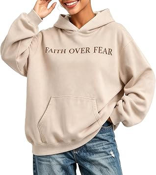 CHAIRAY Oversized Graphic Hoodies for Women Faith Over Fear Pullover