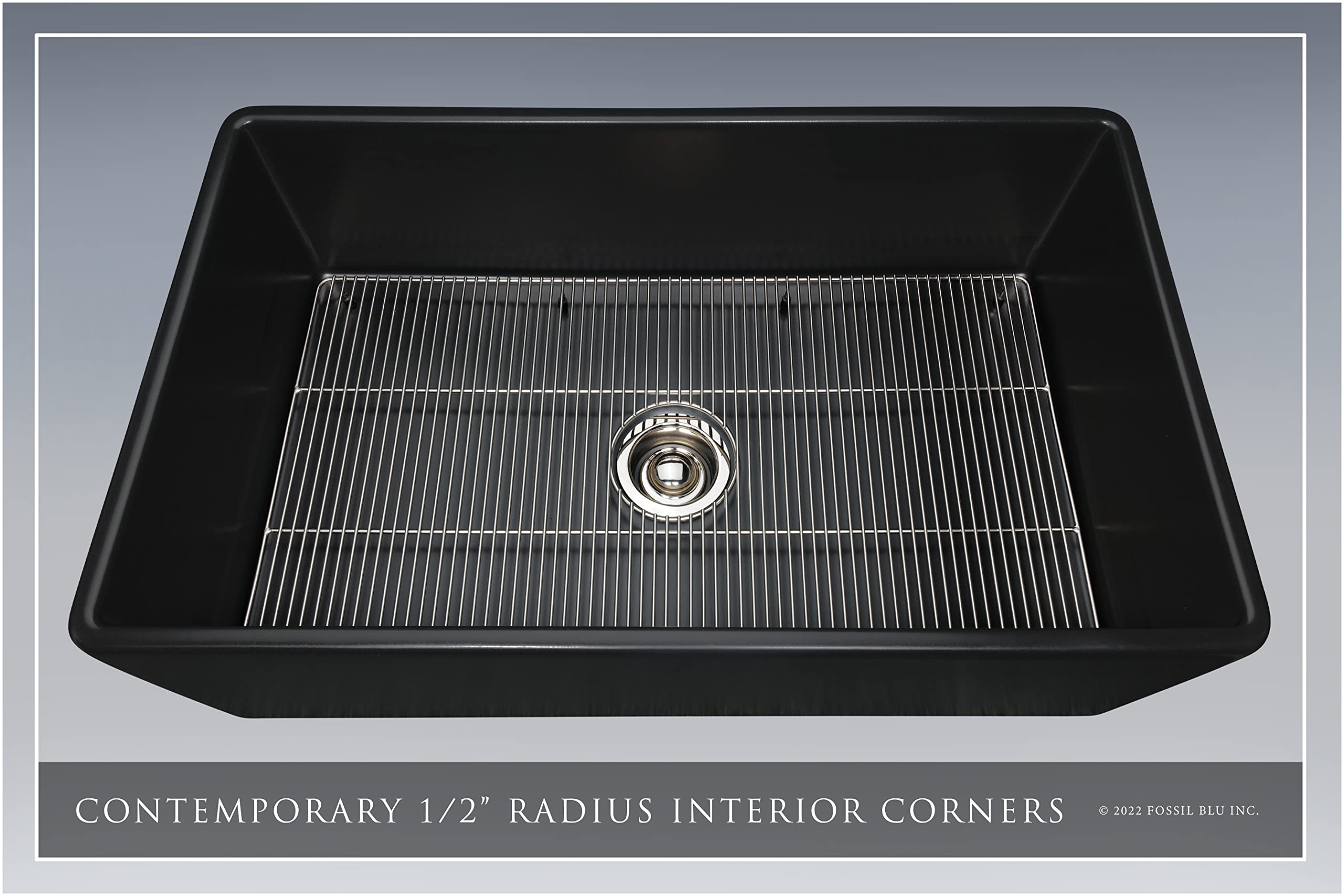 FSW1022PN LUXURY 33-INCH SOLID FIRECLAY FARMHOUSE SINK, MATTE BLACK, POL. NICKEL ACCS, FLAT FRONT