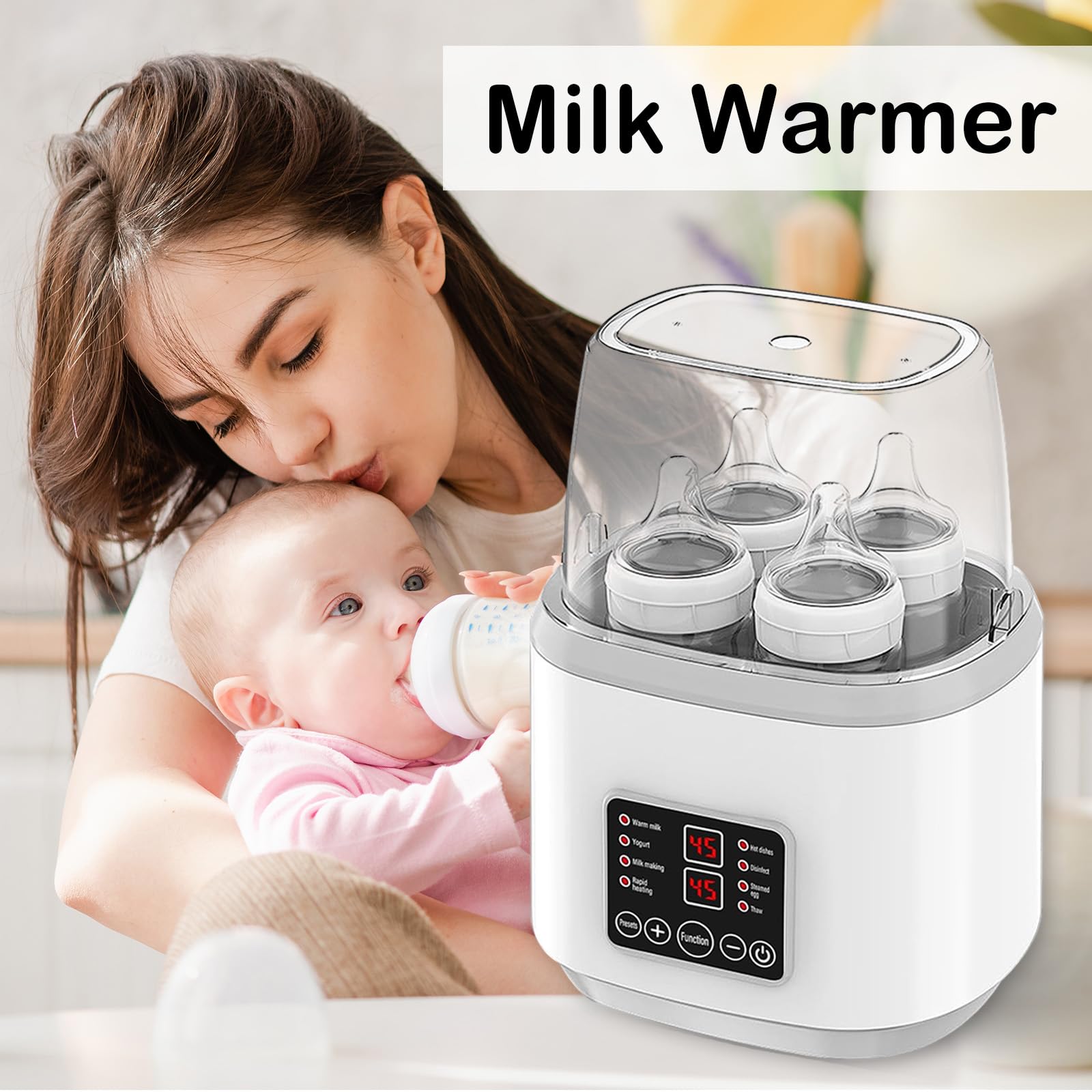 Flaschenwärmer Baby, 8-In-1 Sterilisator für Babyflaschen Flaschenwärmerbabyflaschen Wärmer mit Lcd-Display und Fernbedienung für Erhitzen Auftauen und Sterilisieren Bietet Platz für 4 Flaschen