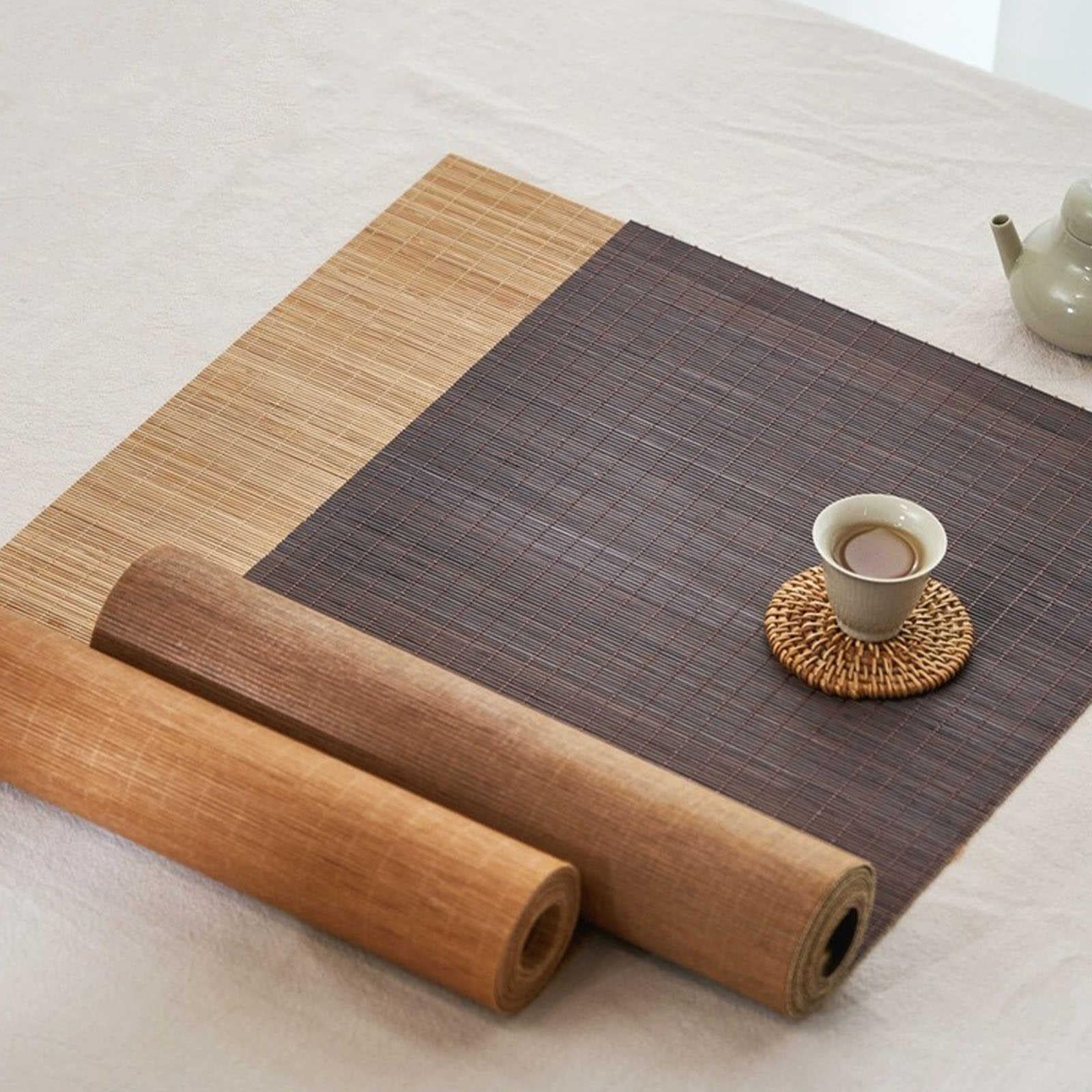 Kung Fu - Juego de té de bambú natural, hecho a mano, mantel individual decorativo para camino de mesa de té, mesa de comedor, fiestas de boda, decoración del hogar