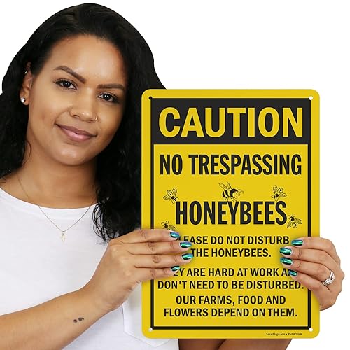 Miniatura 9 de SmartSign letrero de aluminio, leyenda "No Trespassing Honeybees" con gráfico, 18 pulgadas de alto x 12 pulgadas de ancho, negro o amarillo