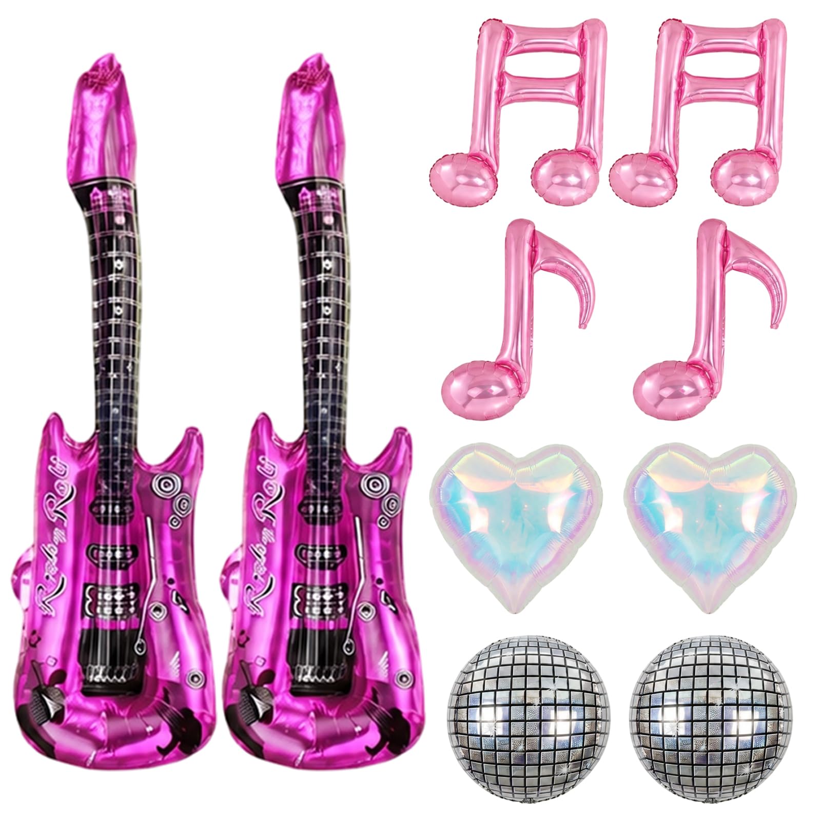 10 PCS Disco Party Decorations Balloon Set, Disco Ball Balloons with Guitar & Music Note Shaped Balloons, Retro Festival Party Supplies, Full Decor Kit for Dance Party and Stage Event Decor