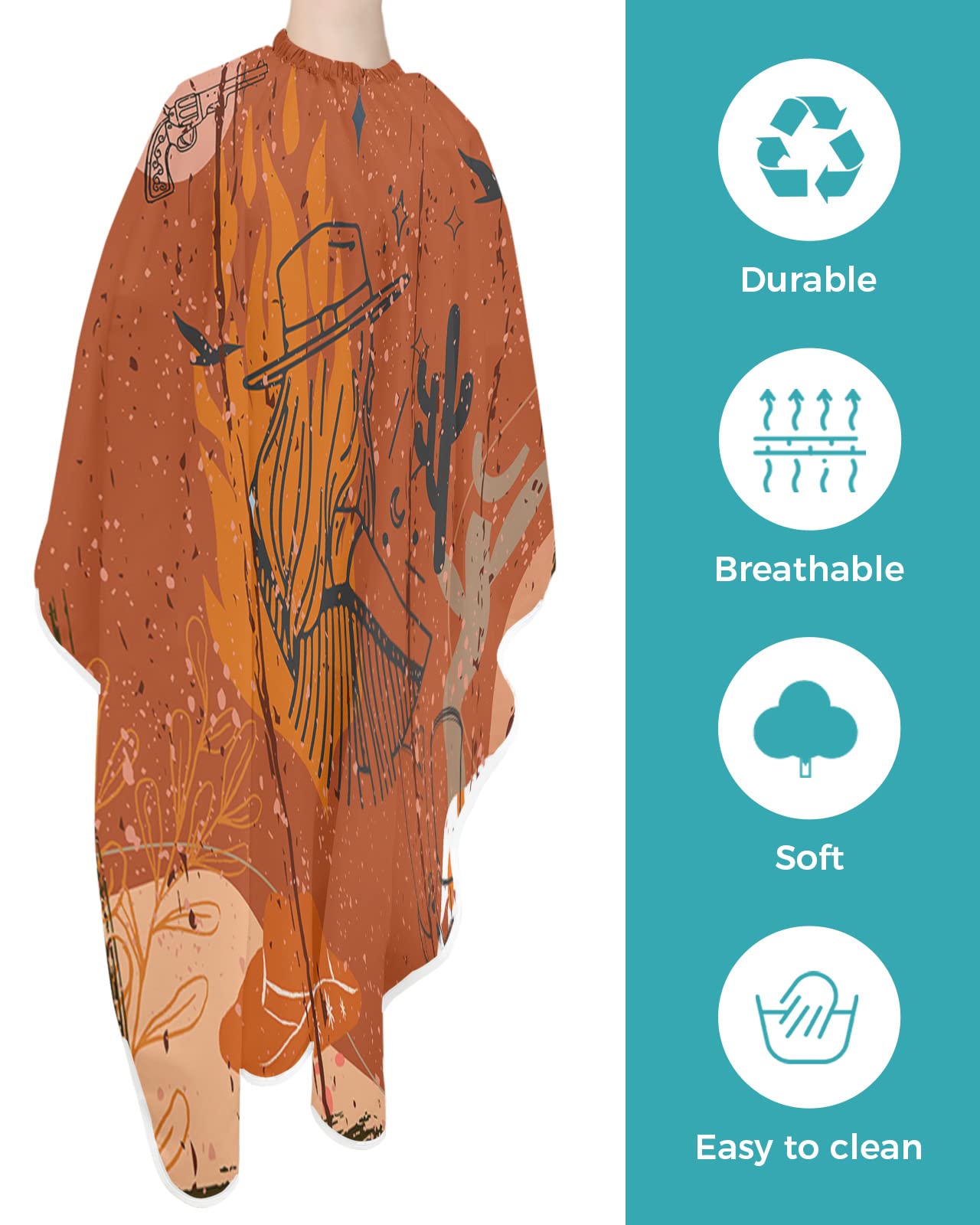 Vintage Boho Barber Cape - Salon Hair Cutting Cape for Women,Men,Kids,Adults,Old World Western Cowboy Abstract Plant Haircut Cape with Elastic Neckline Hairdressing Stylist Cape Gown Accessories