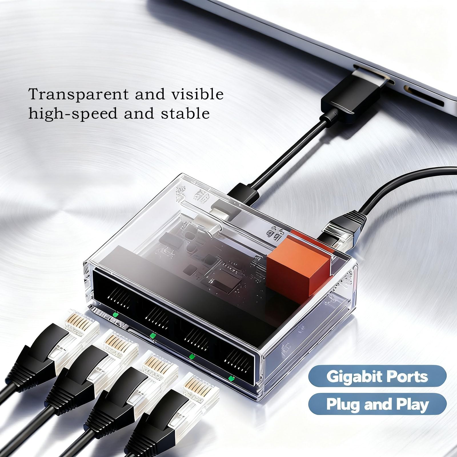 Ethernet-Splitter, 1 auf 4, Gigabit-Ethernet-Switch, 4 Ports, mit 5 LAN-Kabeln, Cat 6, RJ45, 1000 Mbps, Hochgeschwindigkeits-Internet-Kabel-Splitter, für Cat 5/5e/6/7/8 Kabel