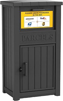 Package Delivery Box for Outside, with Lockable Secure, Waterproof Packages Drop Box for Porch, Anti-Theft Parcel Drop Storage for Curbside, House, Black with Sign