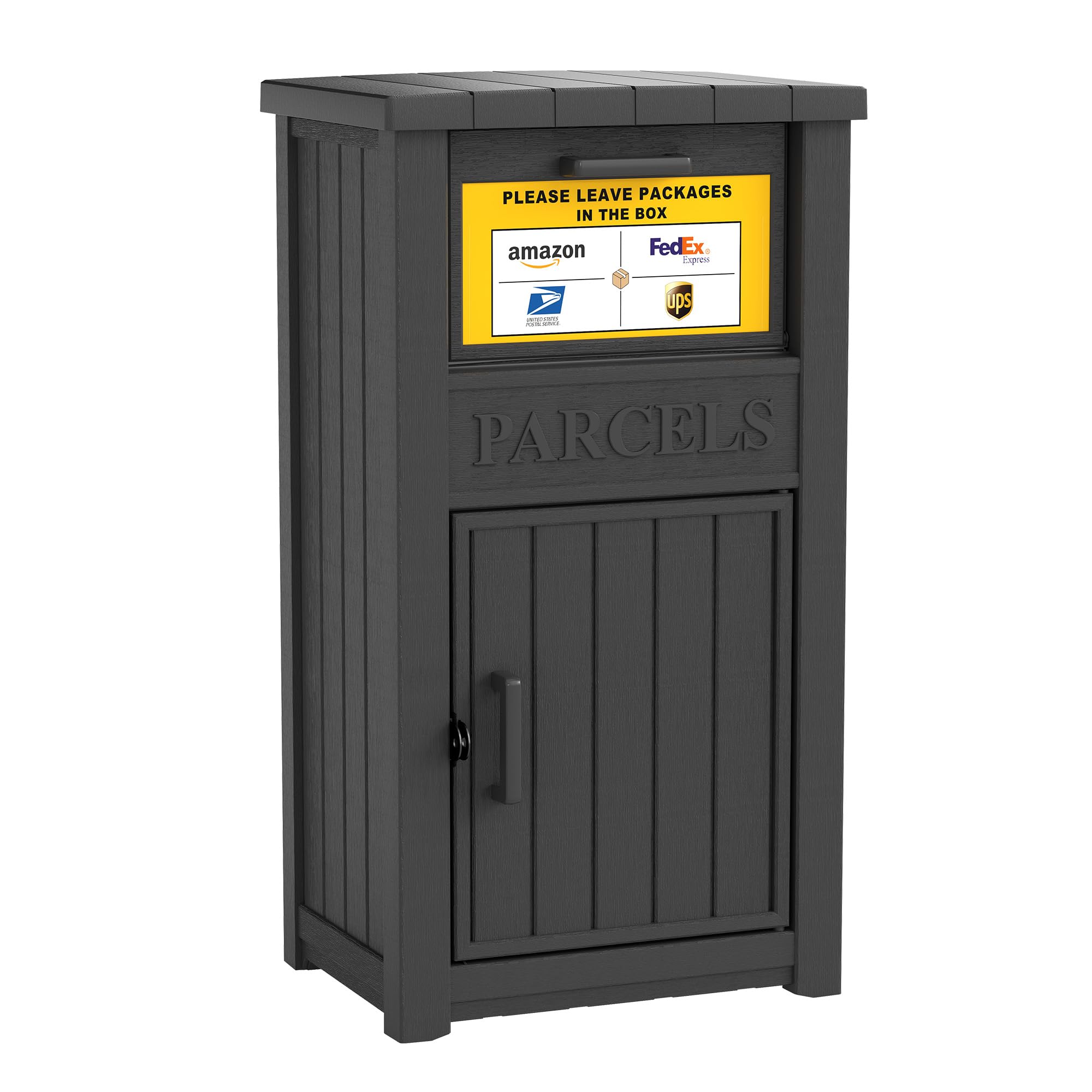 Package Delivery Box with Sign, Lockable & Weatherproof Anti-Theft Parcel Delivery Box for Porch, Curbside, Patio，Black