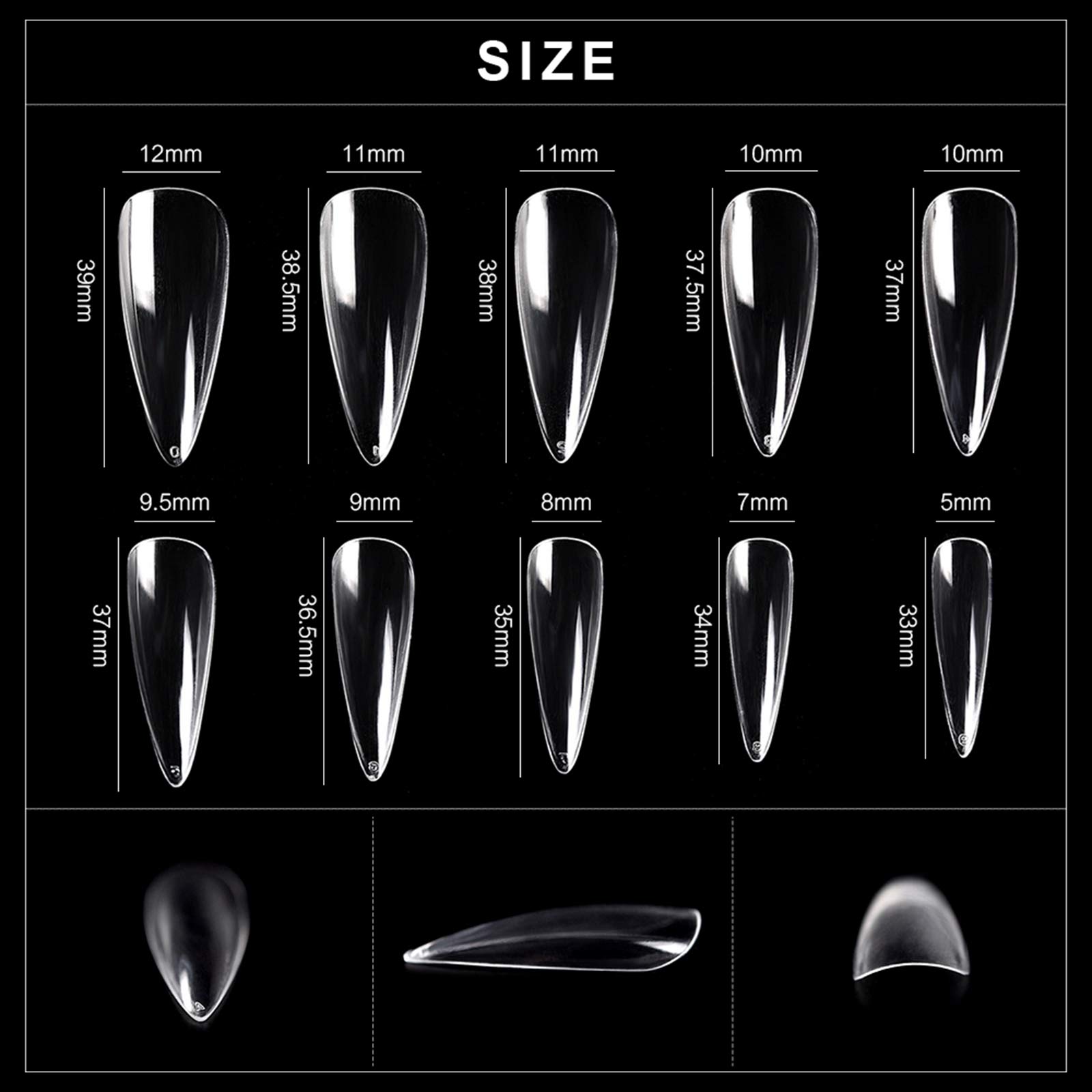 KADS 500pcs Stiletto Nail Tips Press on Nails Fake Nails Full Cover Acrylic Nails False Tips 10 Sizes (Short Stiletto, Transparent) - Image 2