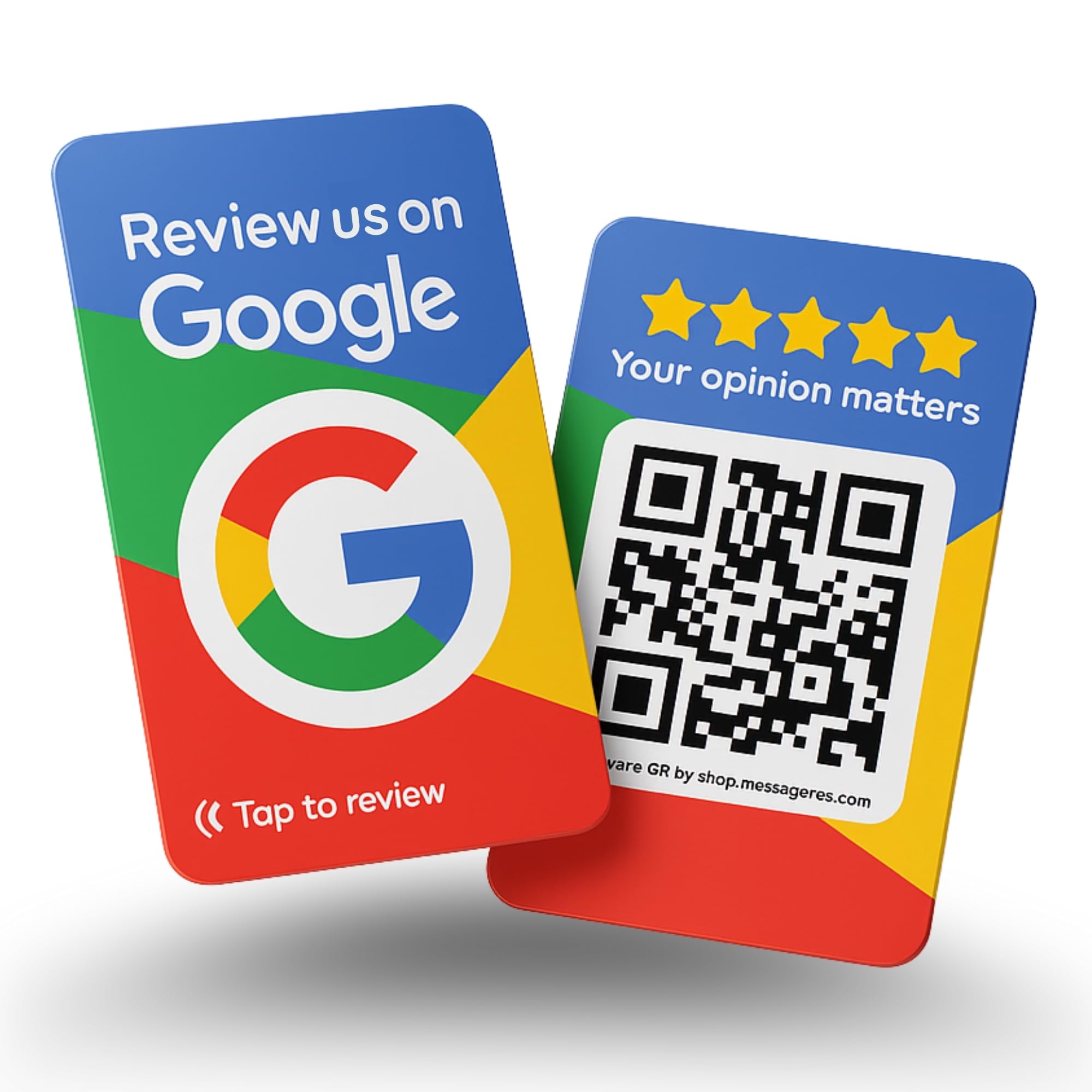 Cards for Google Review – 2-Pack Reusable QR & NFC Tap for iPhone & Android – Boost My Reviews – Easy Home Setup | by MESSAGENES