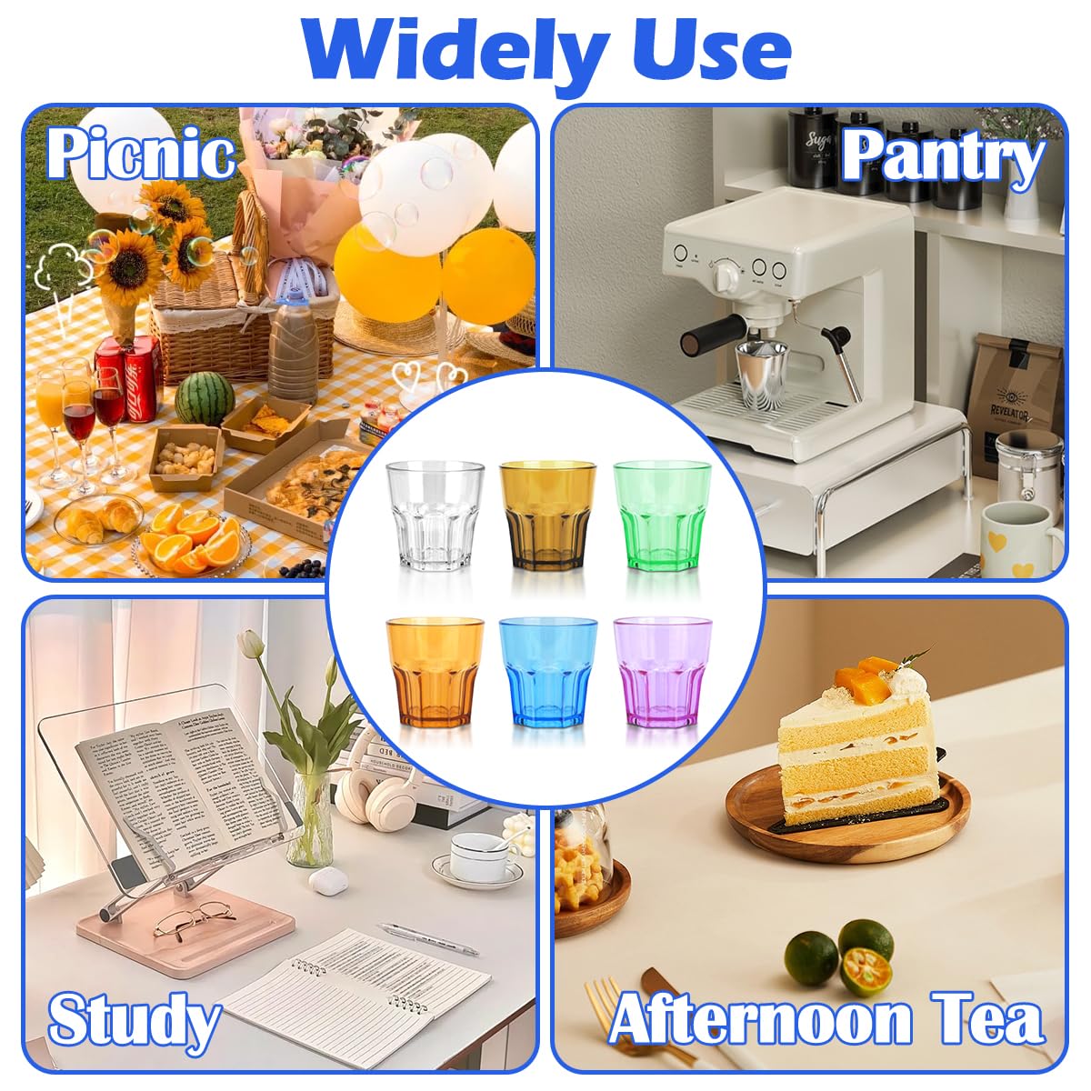 5 Verres à Eau En Acrylique Incassables - 190 Ml, Sans BPA, Empilables, Pour Enfants, Pique-nique, Fêtes