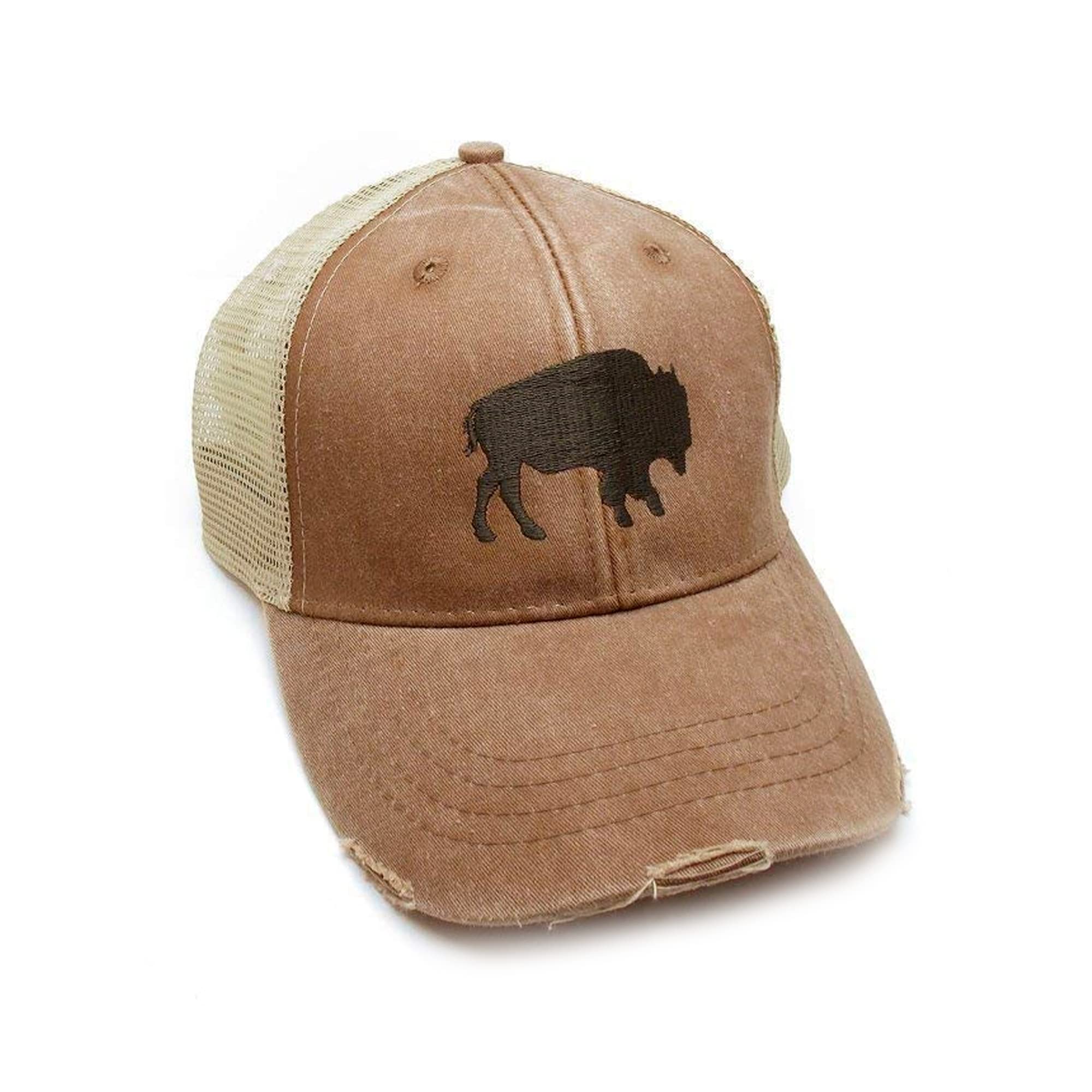 Black Lantern Trucker Hats - Brown Distressed Mesh Back Adjustable Trucker Cap - Unstructured Mesh Backed Hats for Men and Women - Nature-Themed Ball Caps with Curved Bill (Buffalo)