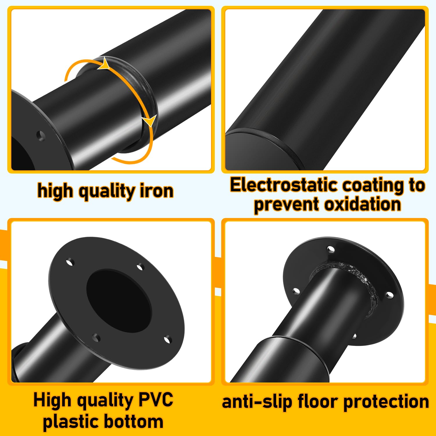 Juego de 8 patas de mesa de metal negro, altura regulable (71-110 cm) para muebles con tornillos, soporta hasta 200 kg, para sofás, patas de muebles, escritorios