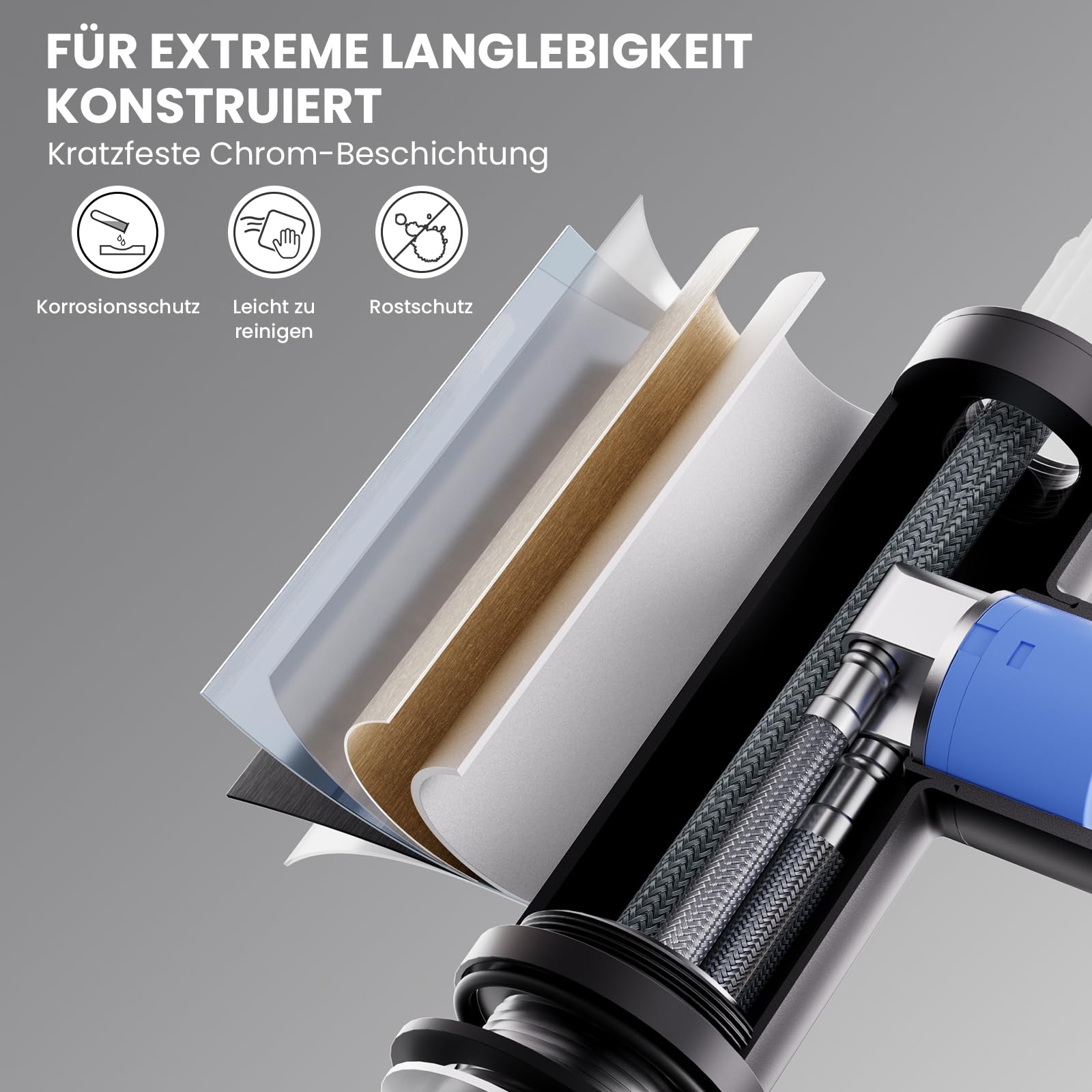 CECIPA Wasserhahn Küche Ausziehbar, Hochdruck Küchenarmatur