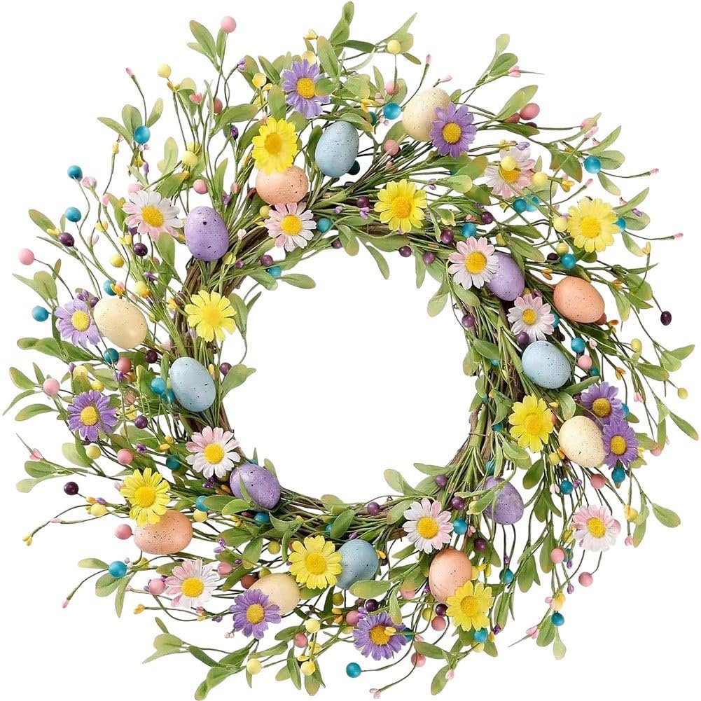 Couronne de Pâques artificielle pour porte d'entrée et décoration printanière de table