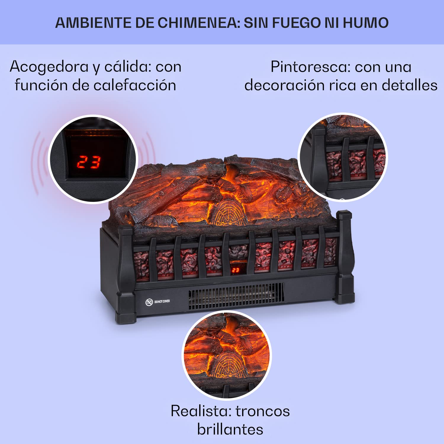 Klarstein Chimenea Electrica de Pie, Estufa sin Leña de Interior, Chimeneas Electricas Decorativas 1800W, Llama LED, Chimenea Decorativa Falsa, Mando a Distancia, Temporizador y Termostato Ajustable