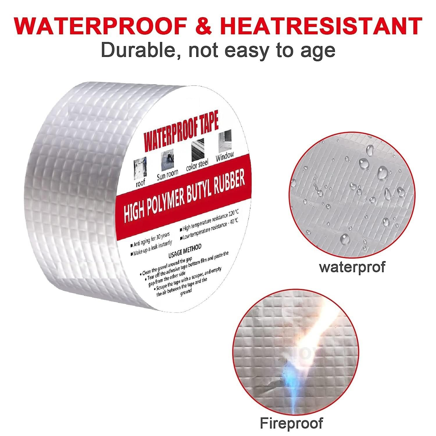Vruta Super Strong Adhesive Waterproof tape Permanent Repair Roof Water Leakage Solution Rubber Foil Suitable for Roof Leak, surface Crack, Window Sill Gap, Boat Sealing, Tank Leak (5 METER), Silver 4