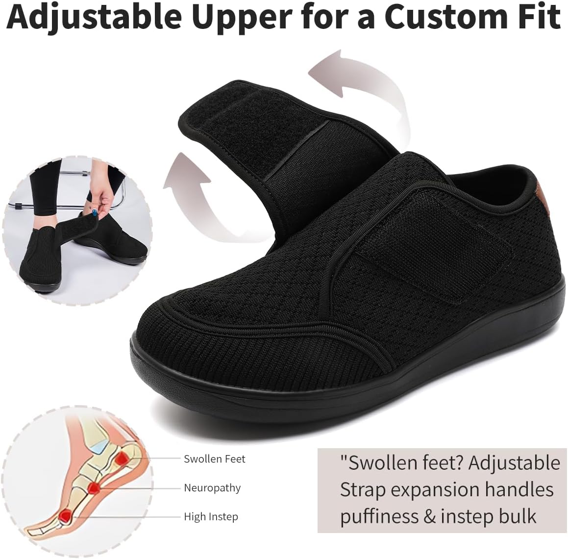 Diabetic Shoes for Women Adjustable Extra Wide Width Walking Edema Shoes for Swollen Feet Zero Drop Indoor Outdoor House Shoes Neuropathy Orthopedic Arthritis Comfort Sneakers - Image 4