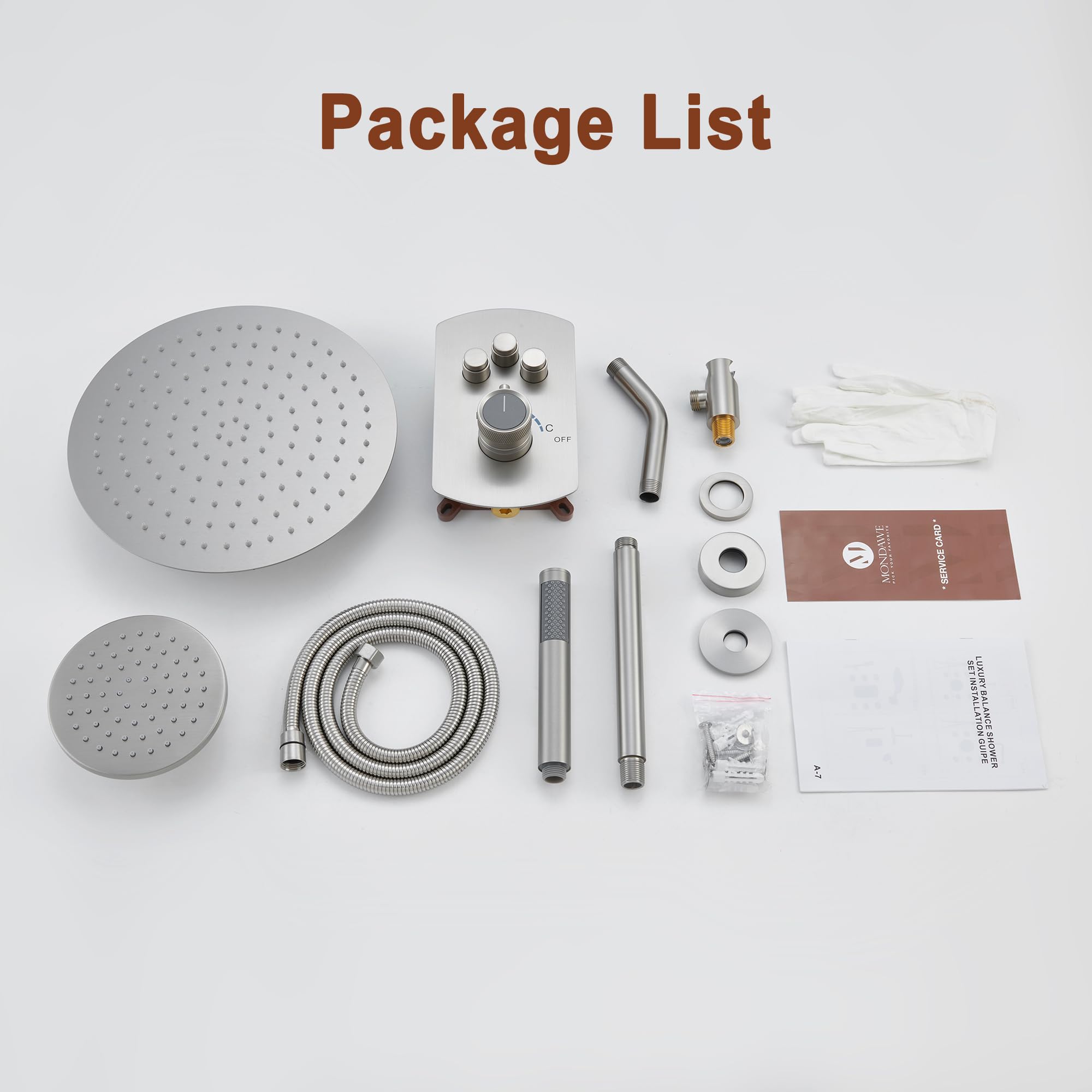 MONDAWE Duschsystem 30,5 Cm Deckenmontiert – Gebürstetes Nickel, Mit Regenkopf & Handbrause