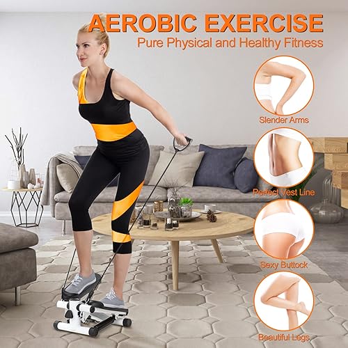 Miniatura 2 de Mini paso a paso con banda de resistencia, escalera portátil con conteo de calorías, máquina de ejercicios para ejercicio, fitness, oficina, equipo