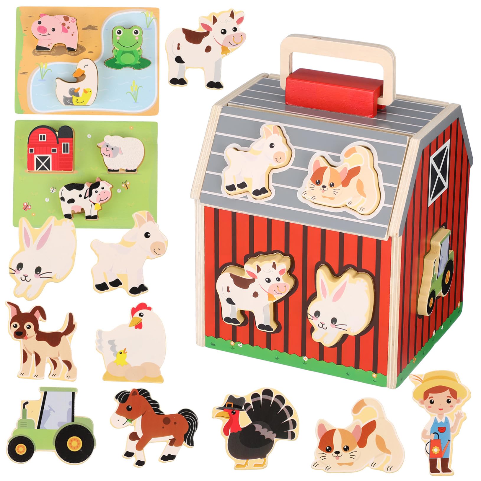 Toddmomy Giocattoli Montessori Fattoria per Anni Animali in Legno Sicuri e Didattici con Fienile Stimolazione Visiva e Sviluppo Cognitivo per Piccoli