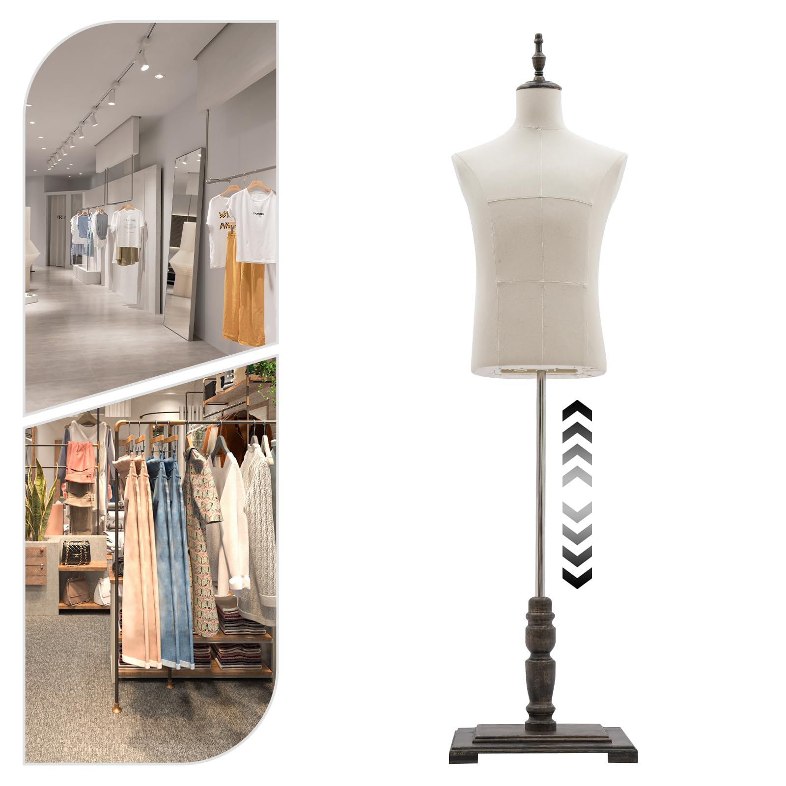 Modelo de maniquí masculino con soporte, modelo de media longitud, forma de maniquí para tienda de ropa, escaparate de 150-180 cm, con extraíble (lino grueso, 150-180 cm)