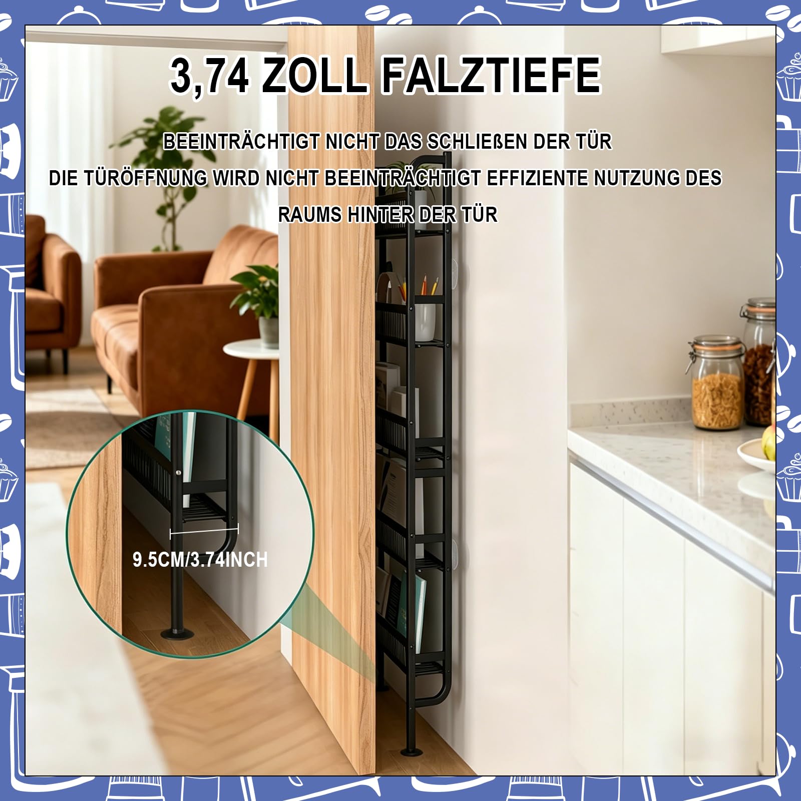 Schmales Regal Badezimmer, 5 Etagen, Multifunktional Wandregal Hinter Tür