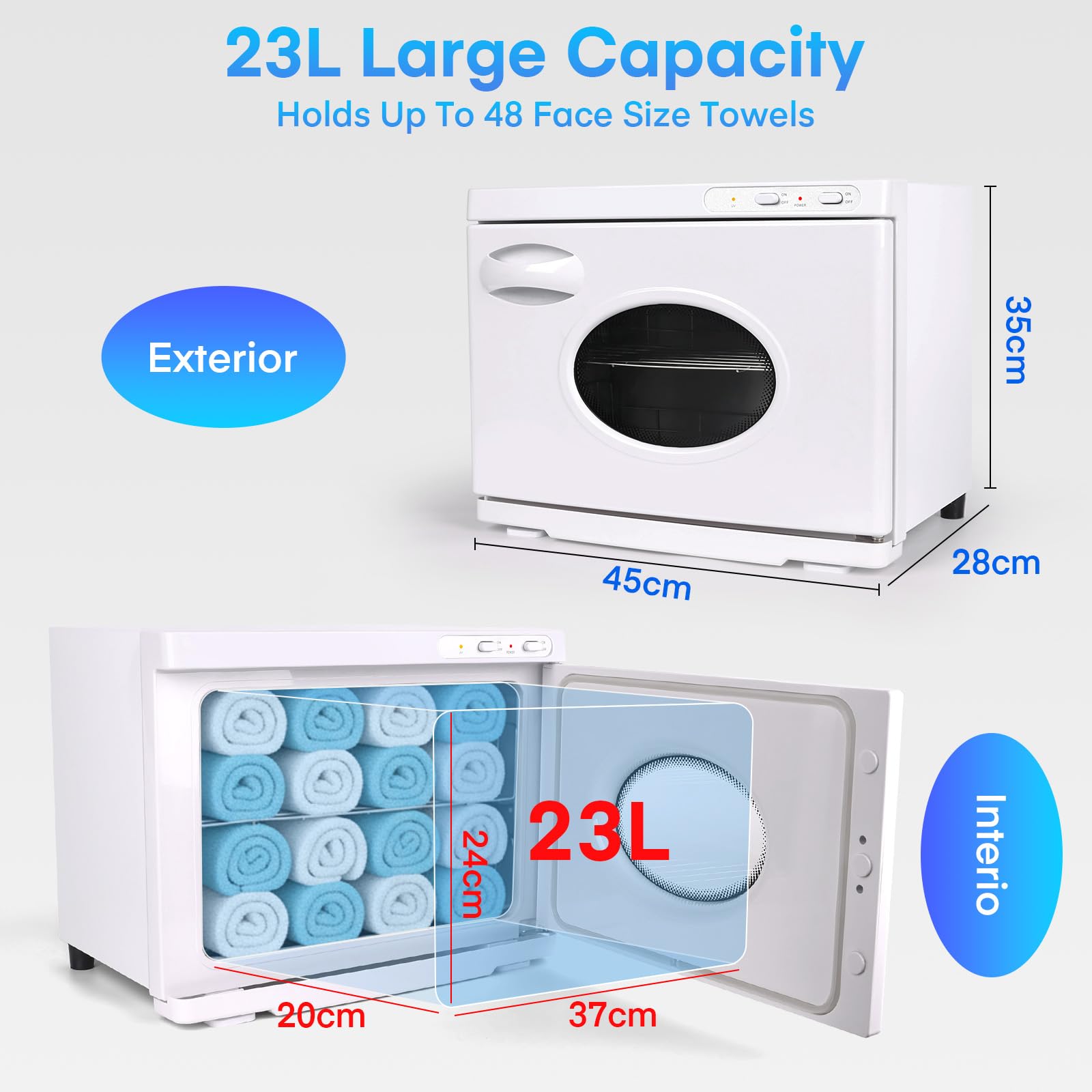 TopDirect 23L Handtuchwärmer Kosmetik, Towel Warmer mit Sichtfenster & UV-Sterilisation, Großes Handtuch Wärmegerät für Spa, Kosmetikstudio & Friseur