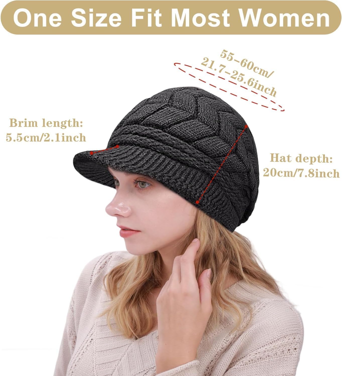 stablerice 4 Pack Womens Winter Beanie Hats Thick Warm Knit Hat with Visor Brim Wool Snow Ski Caps Chunky Soft Slouchy Cap - Image 2