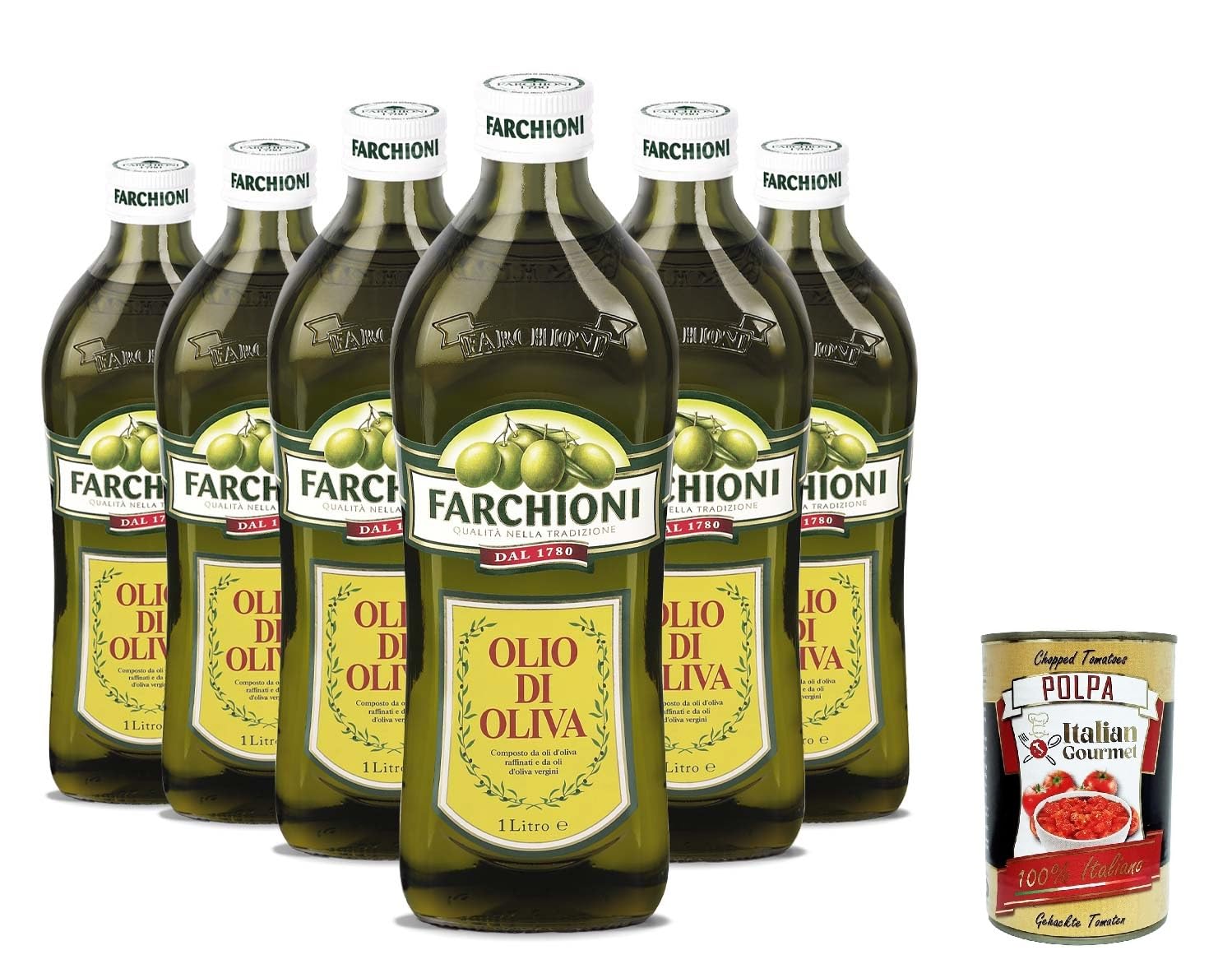 Italian Gourmet Olio di Oliva Classico raffiniertes Olivenöl mild 6 x 1L | Miscela con oli vergini; ausgewogen zum Braten, Dünsten, Backen, Marinieren, Gesamtnettogewicht 6 L + Kostenlos Polpa 400g