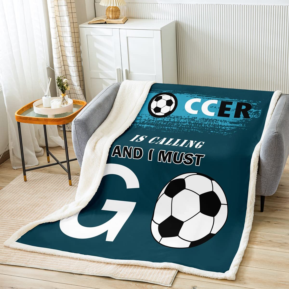 Coperta in pile da calcio per ragazzi, 3D, per sport calcistici, per bambini, adolescenti, uomini, calcetto, sfocata, per divano letto, decorazione verde scuro, 200 x 220 cm