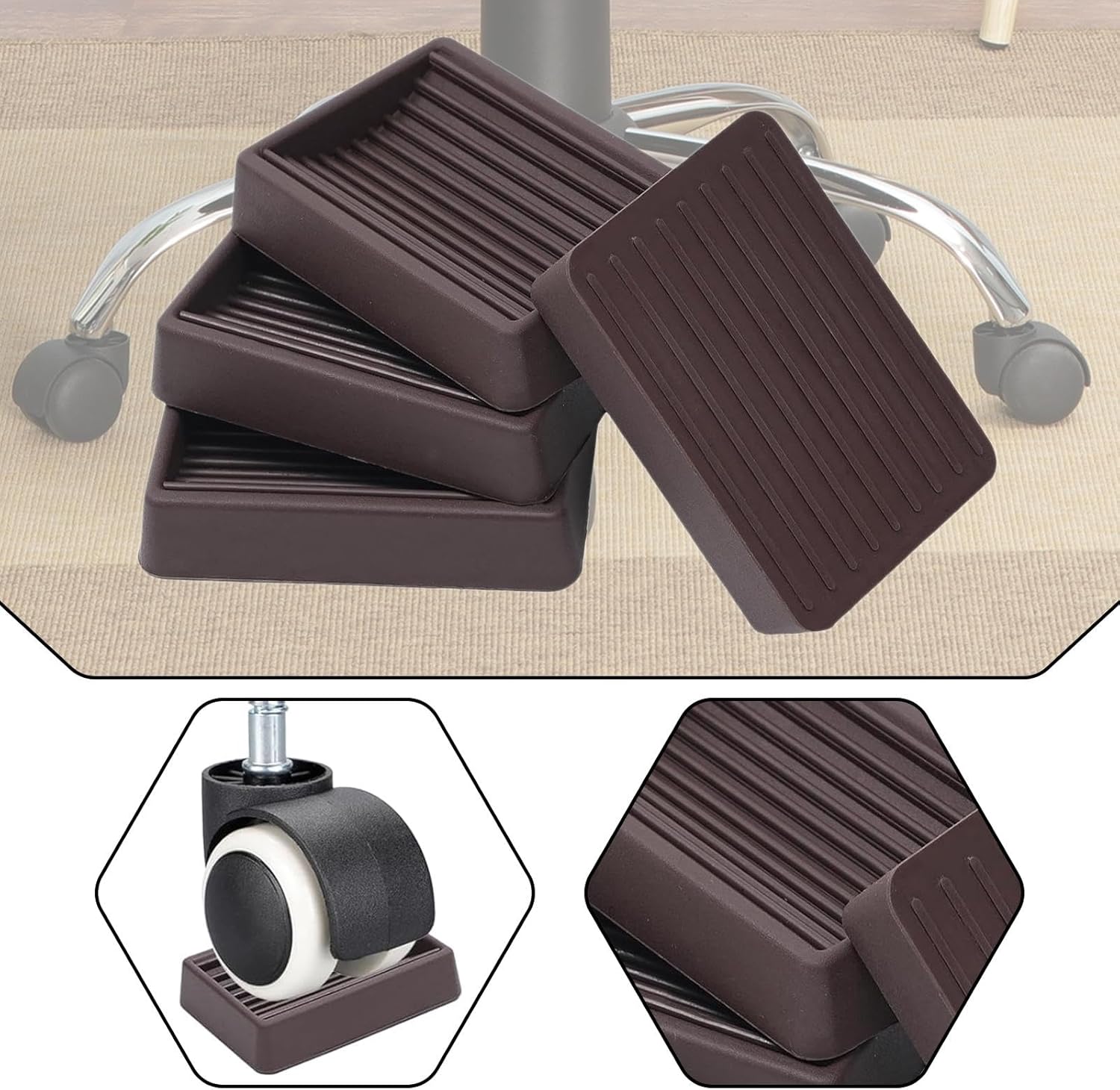 4 Items of Anti-Slip Wheel Stoppers for Furniture, Protectors for Bed And Couch, Brown