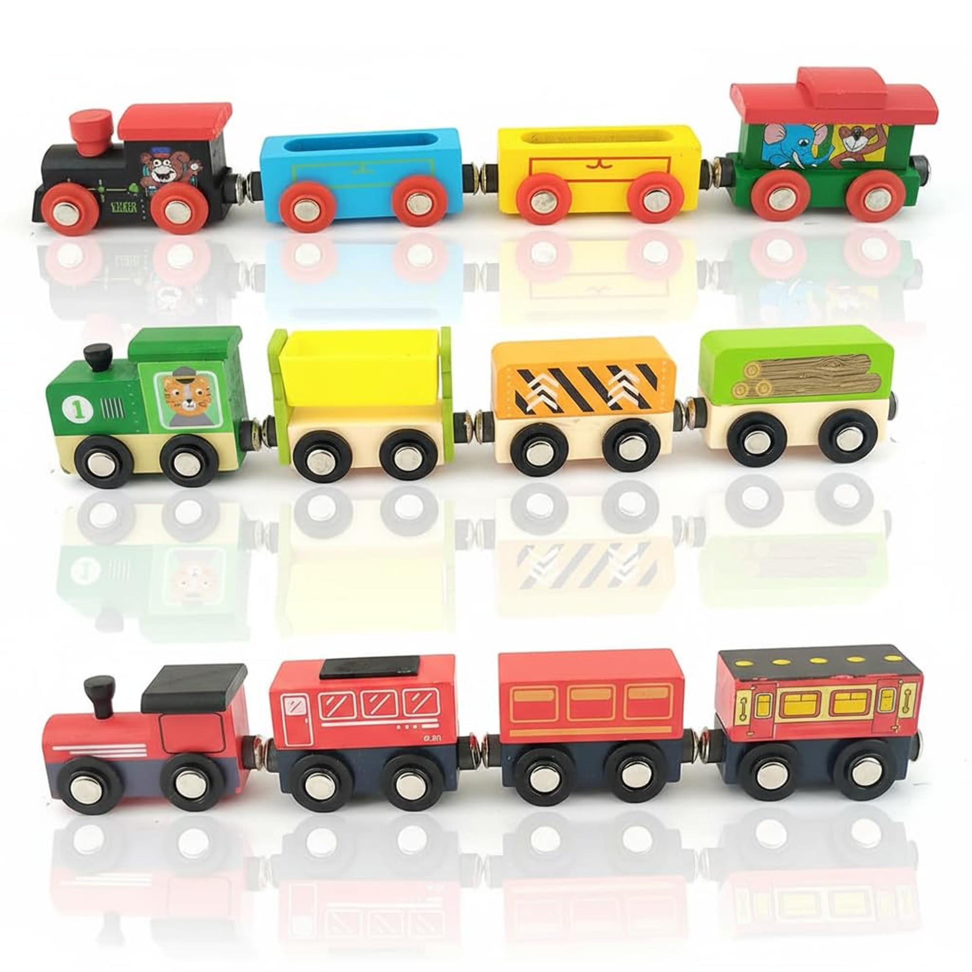 Wudly Wooden Toy Train Set for Kids | Magnetic Toy Train with Colorful Engines | Wooden Magnetic Train Set for Boys & Girls | Toy Train Without Track | Toys 3+ Year Old Boy & Girl (1 Random Set)-image-18