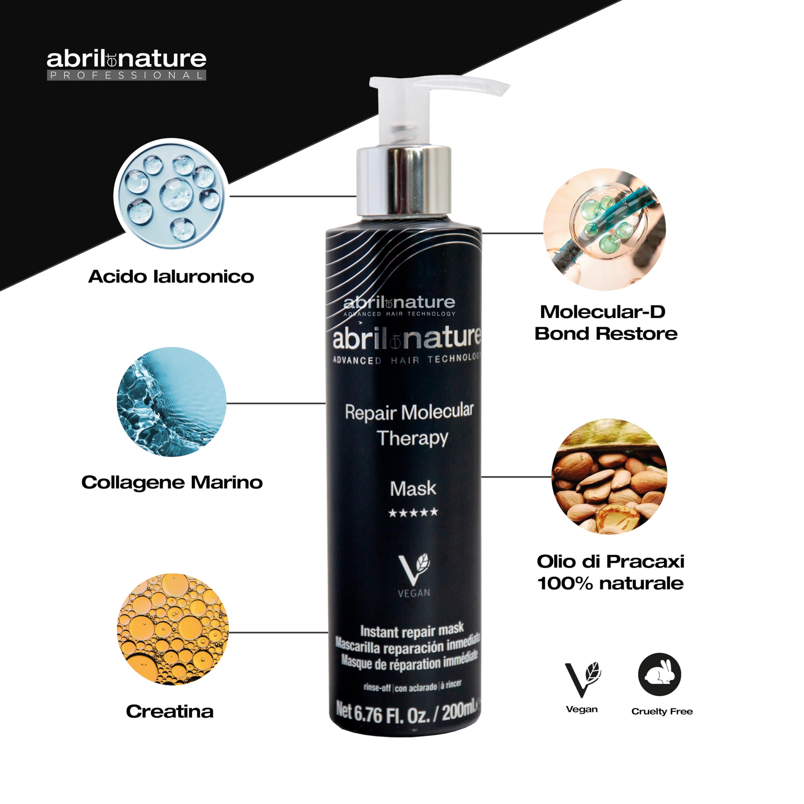 abril et nature - Maschera Professionale Molecular Therapy - Per Capelli Danneggiati, Trattati o Invecchiati - Ristruttura, Ripara e Riempe - Nutriente e Idratante - Vegana - 1000 ml