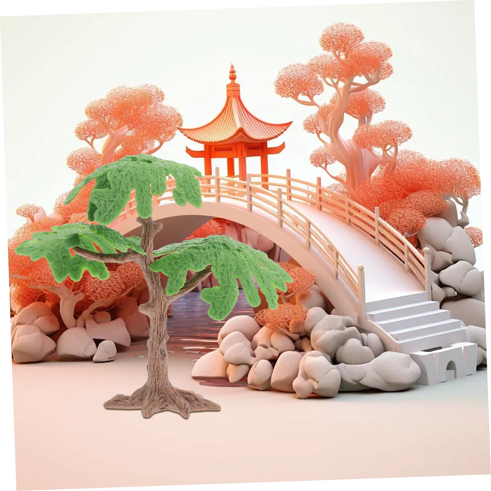 VILLCASE Arbre Miniature Ginkgo Réaliste en Plastique Vert 2 Pièces