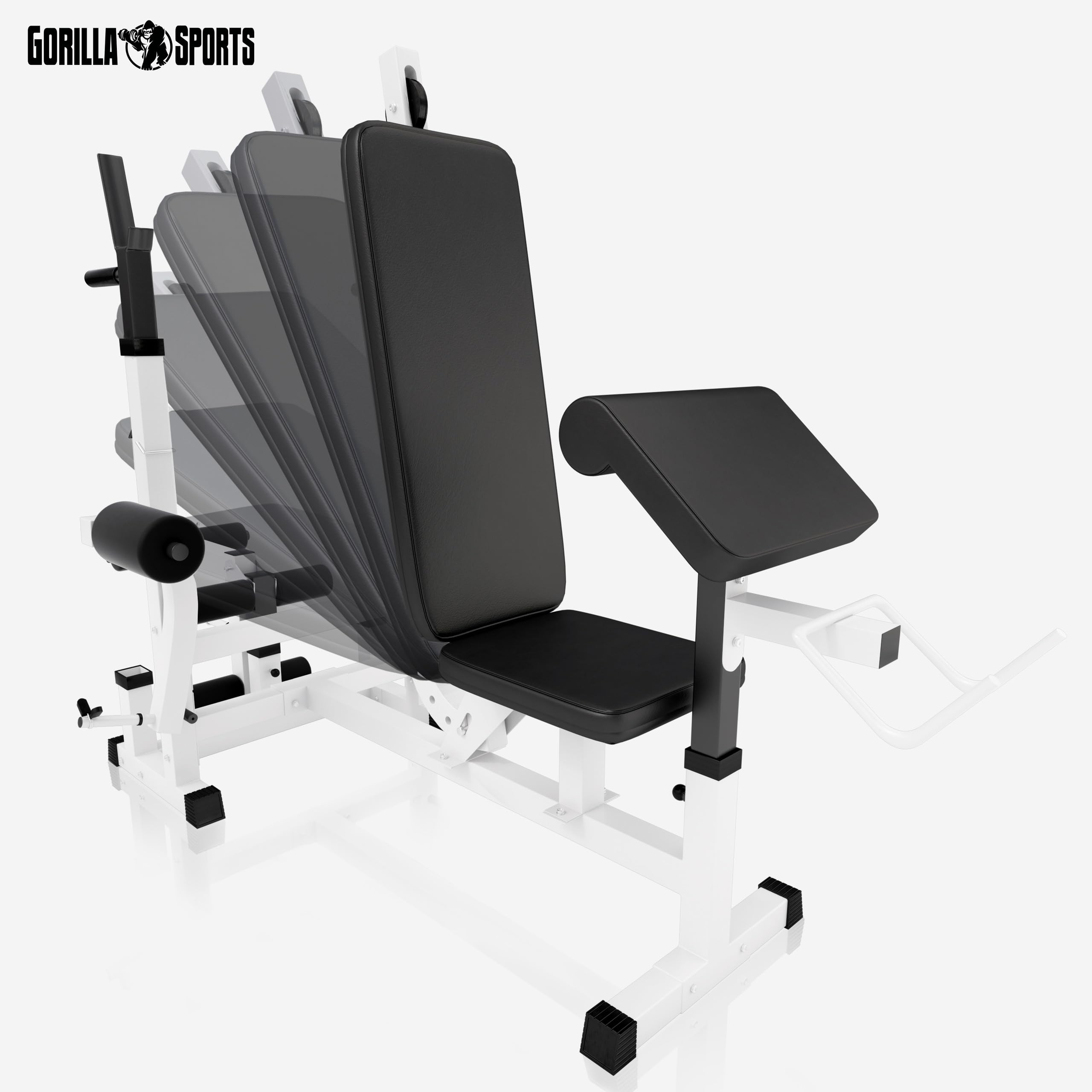 GORILLA SPORTS® Panca Multifunzione - con Set di Pesi 100kg, Schienale Regolabile, Porta bilanciere, Stazione Butterfly, Carico Massimo 280kg, Bianco o Nero - Panca Pesi, Stazione Palestra, Fitness
