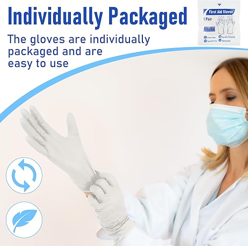 Miniatura 2 de 50 pares de guantes de emergencia desechables empaquetados individualmente, guantes de viaje esenciales de nitrilo para traumas de viaje (blanco)