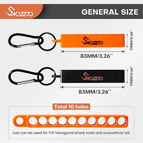 Miniatura 2 de 6 soportes negros para puntas de destornillador de 10 agujeros con mosquetón, organizador de almacenamiento de taladro hexagonal de 14 pulgadas,