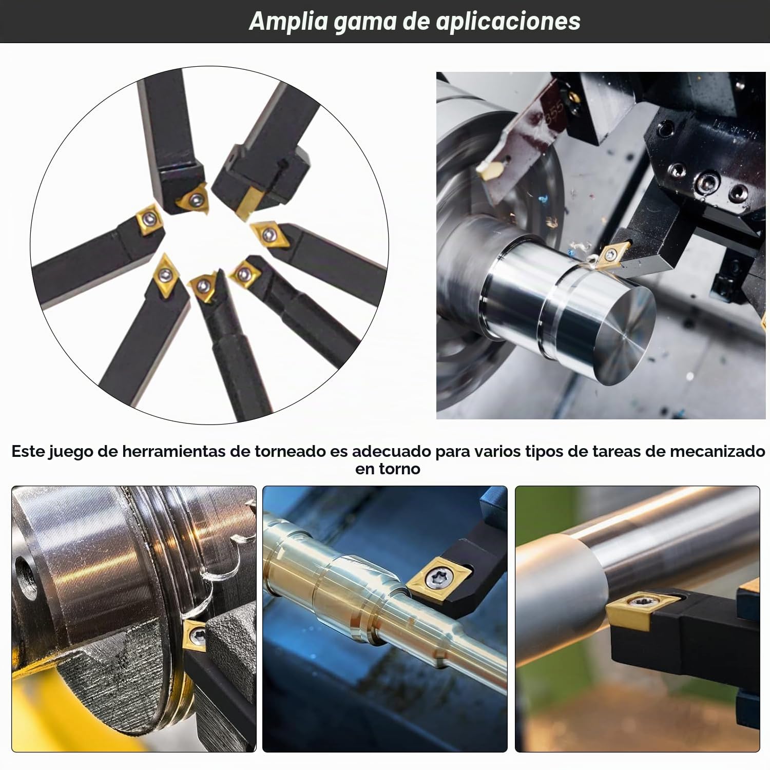 Juego de Herramientas CNC Torno 21Pcs 10mm Herramienta para Torno Metal Cuchillas Herramienta de Torneado de Torno para Tornos Inserto de Carburo Multifuncional con Cuchillas de Torno Metal y Llave