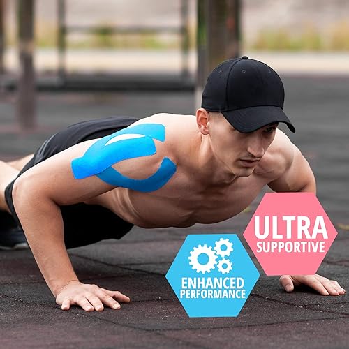 Miniatura 5 de MED PRIDE Paquete de cinta de kinesiología sin látex, 4 rollos sin cortar (2 pulgadas x 16.4 pies) Cinta deportiva terapéutica para el dolor de