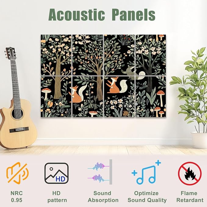Paneles acústicos absorbentes 8 unidades, diseño de animales del bosque, 48 x 32 pulgadas, autoadhesivos para estudio y oficina miniatura 3
