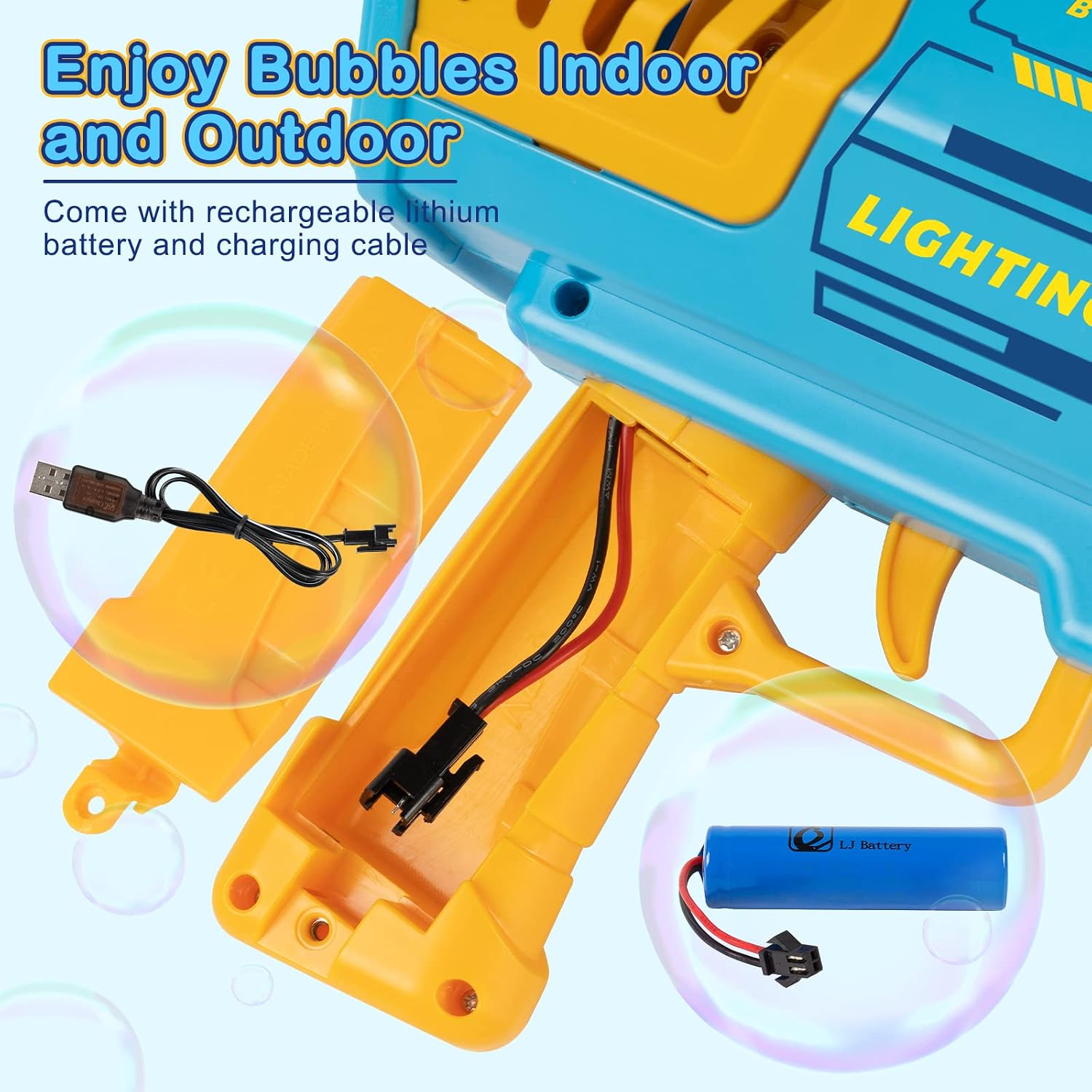 Bubble Machine Gun, 69 Holes Bubble Gun with Colorful Lights and 2 Bottles Bubble Solution, Bubble Machine for Toddlers 1-3, Summer Bubble Toy Gun for Outdoor Indoor Birthday Wedding Party (Blue)