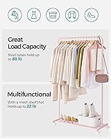 Vista 3 de SONGMICS UHSR025P01 – Perchero de ropa con ruedas, perchero para colgar ropa, perchero de prendas de metal de 25.4mm con estante de almacenamiento